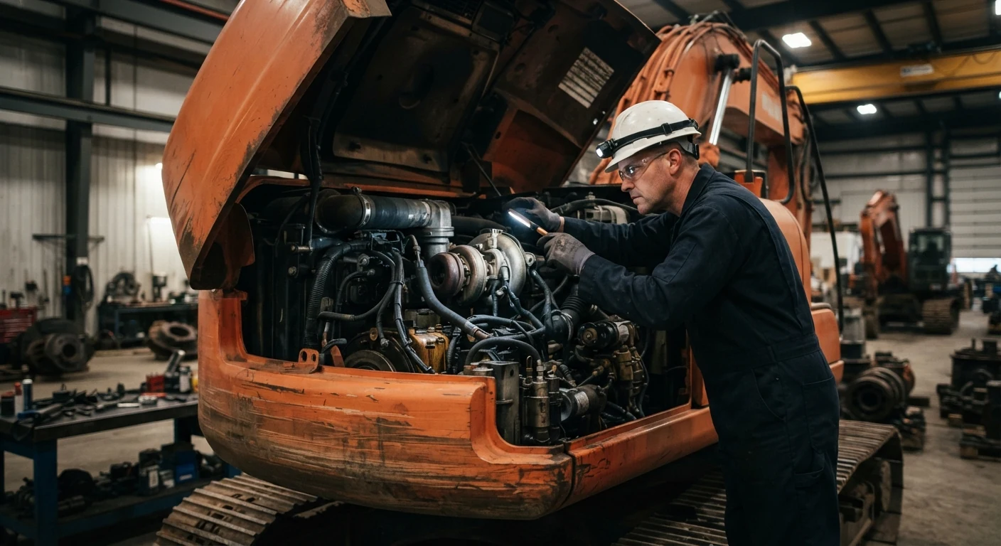 Technician maintaining heavy machinery