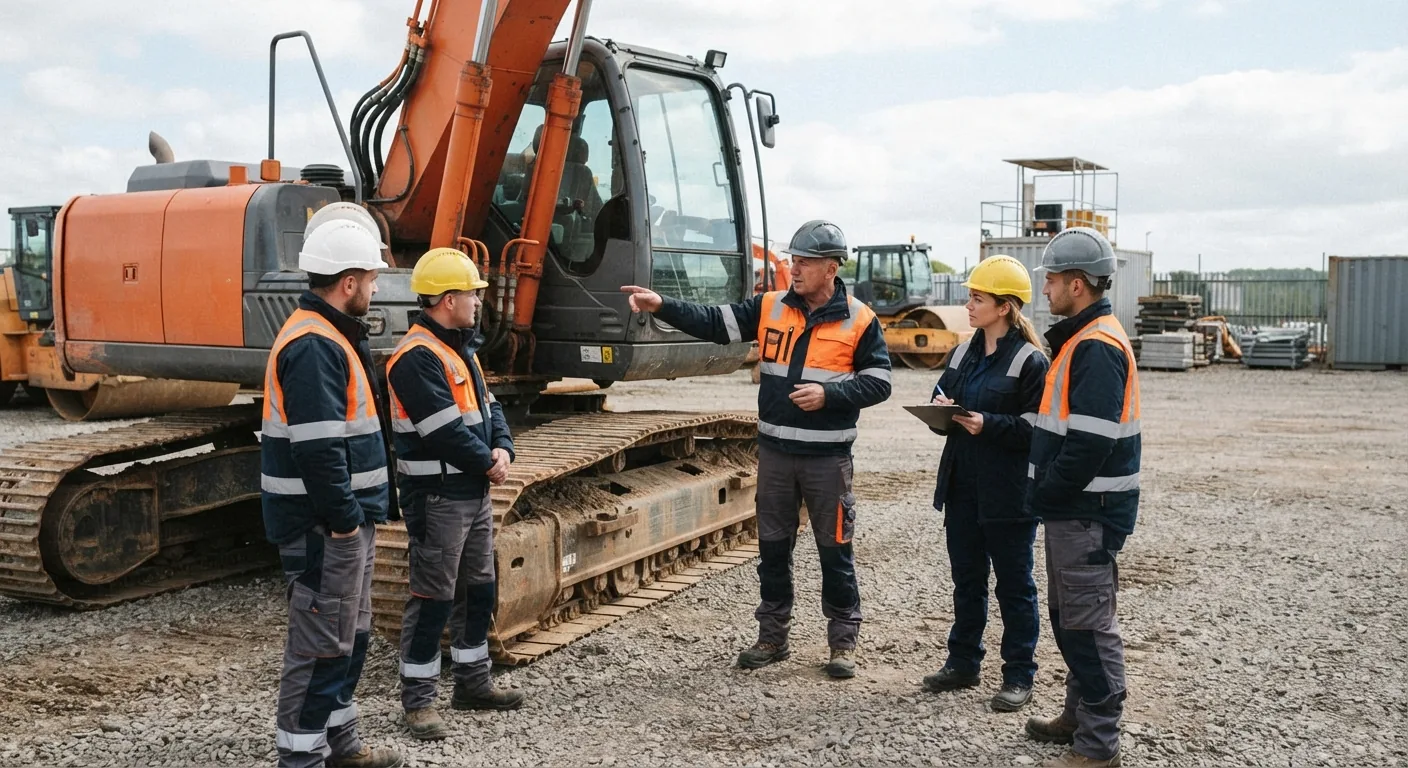 Operator training beside an excavator