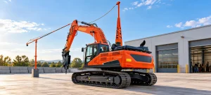 AI-generated DX225LC electric excavator demonstration scene