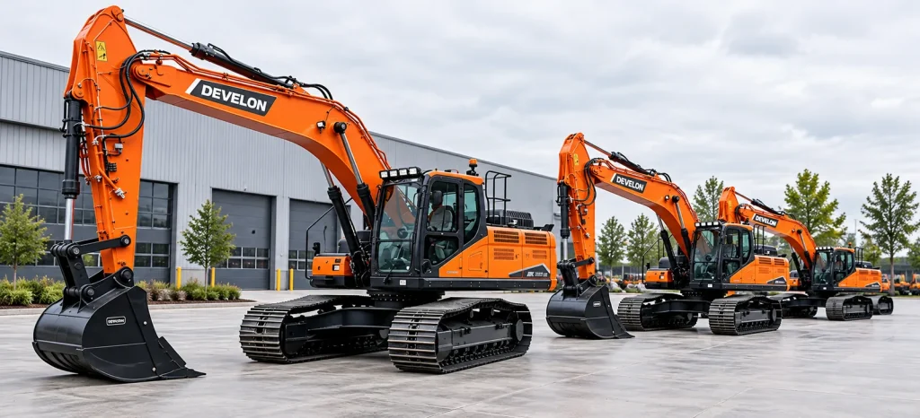 AI-generated DEVELON excavator product lineup